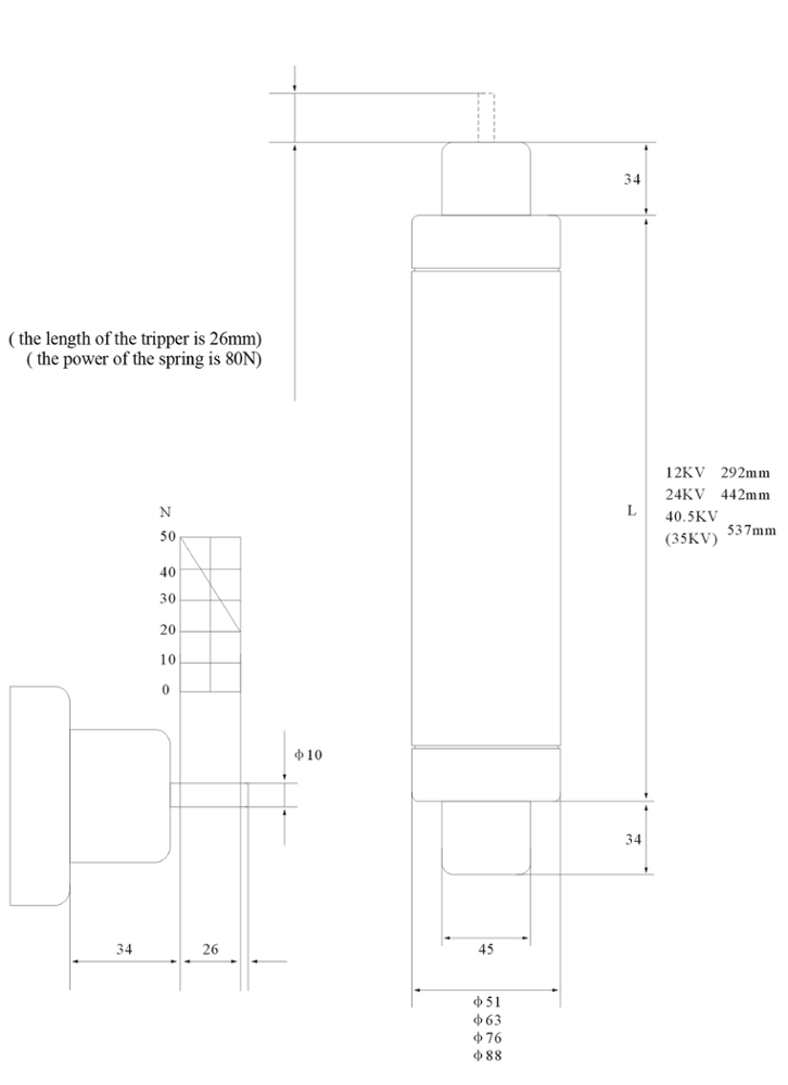 6 kV / 12 kV / 33 kV / 36 kV / 35 kV / 40.5 kV XRNT Medium-Voltage Fuse, High-Voltage Fuse, Medium-Voltage High-Rupturing-Capacity Fuse Link - Image 2